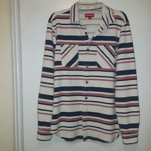 UNIONBAY Shacket Jacket Shirt - Cream, Blue, Light Red Stripes - Men's Small